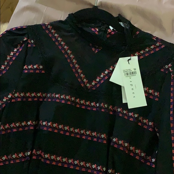 NWT Sandro Sibel Floral Jacquard Mini Dress Lace Mock Neck Metallic - Picture 4 of 5